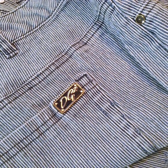 DG2 Diane Gilman Denim Mom Jeans -18WT Hickory Stripe Comfort Cropped Pants Blue - Picture 12 of 15